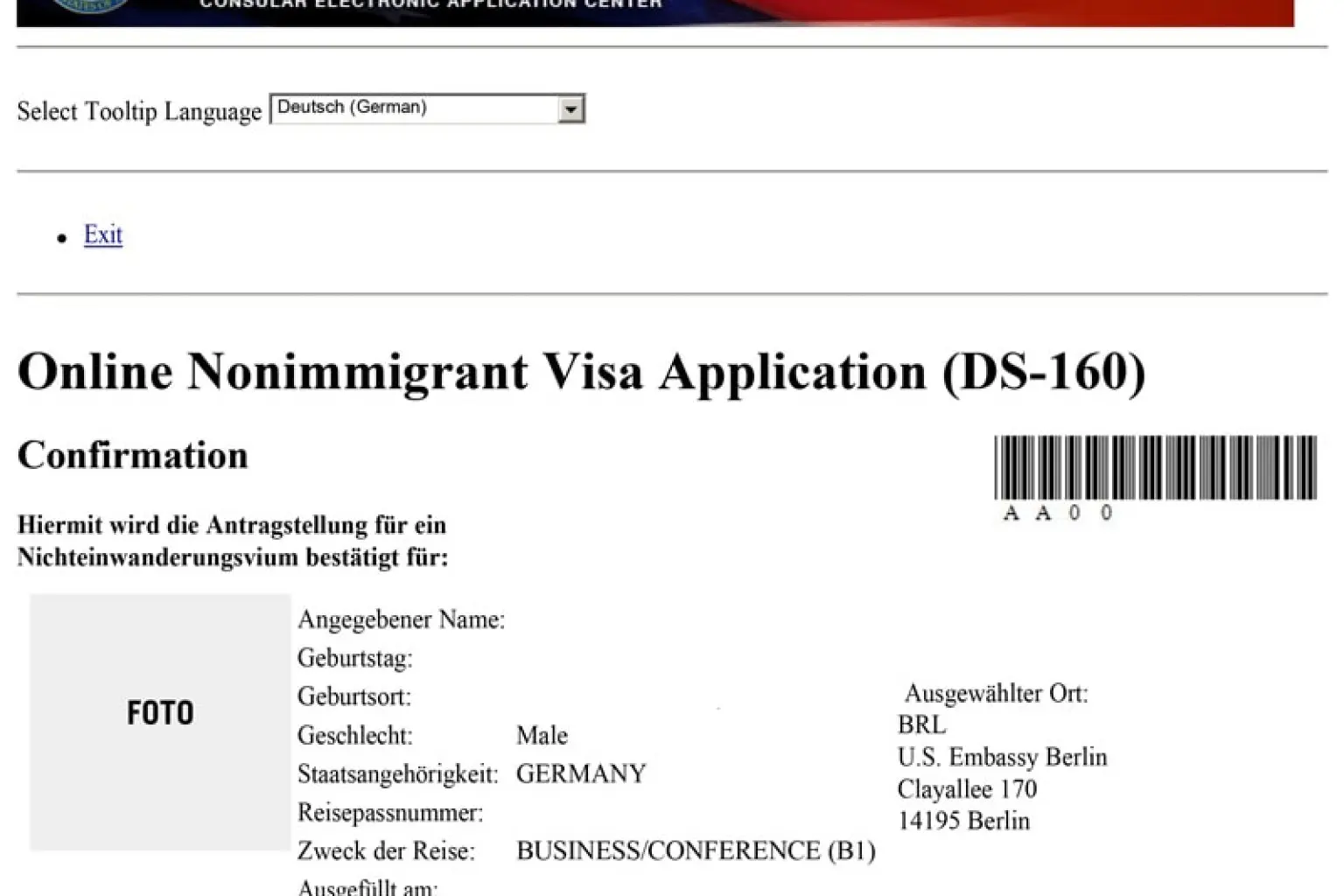 DS-160 Form - Online Nonimmigrant Visa Application